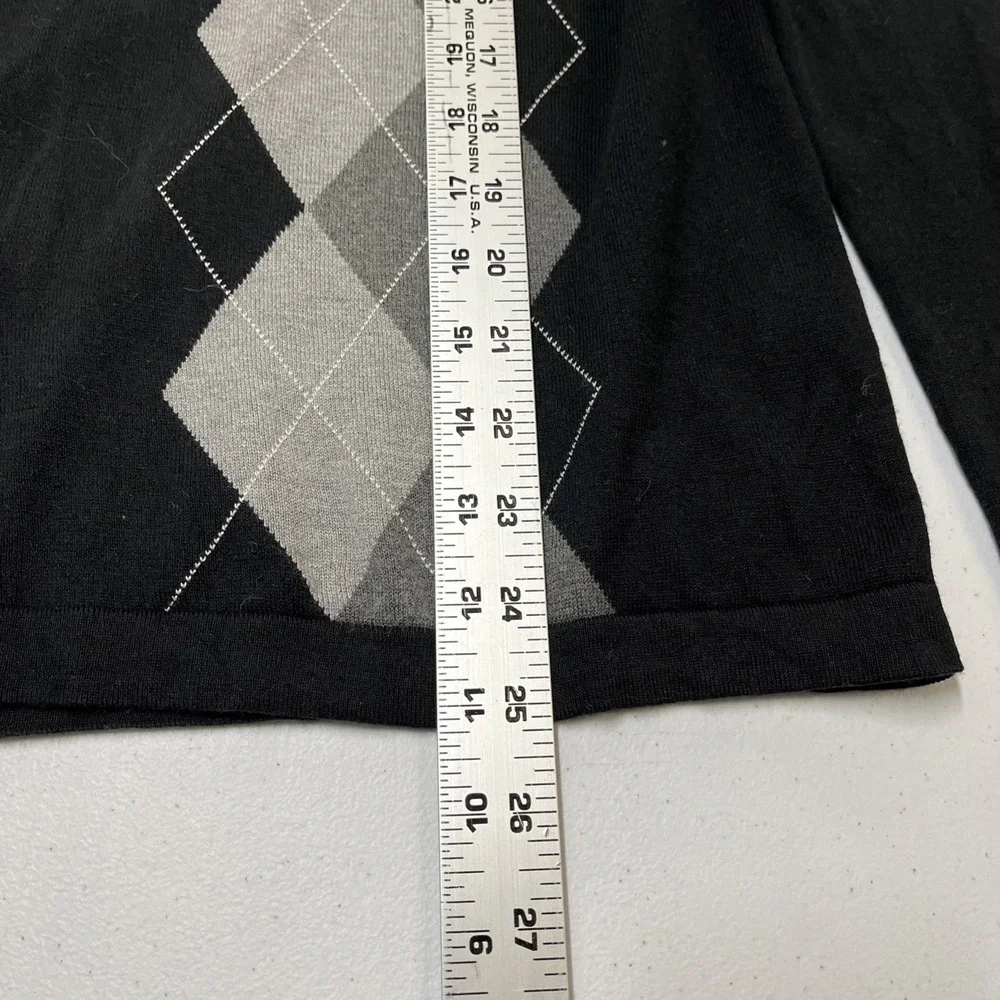 Banana Republic Sweater Black Argyle Silk‎ Cashmere Blend Pullover V Neck Mens M